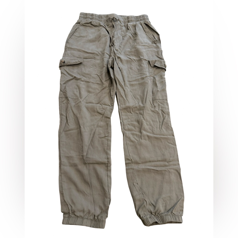 T Tahari Tencel Cargo Jogger Pants olive khaki Elastic Waist Womens Small